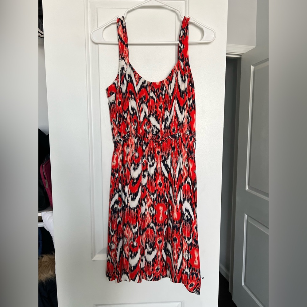 Red and Nazy Patterned Sleeveless Dress